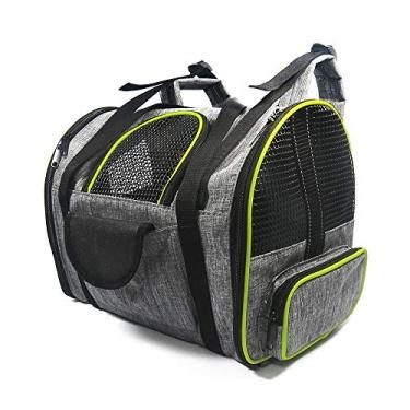 Imagem de Mochila transportadora para animais de estimação respirável dobrável e portátil sacola ombro cachorro gato com malha bolsos armazenamento alças mão zíperes bi-direcionais almofada inferior removível