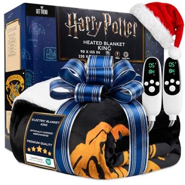 Imagem de Get Trend Cobertor elétrico Harry Potter 230 x 265 cm, cobertor aquecido de lã sherpa macio e luxuoso, 9 configurações de calor e temporizador de desligamento automático de 12 horas (Black Harry