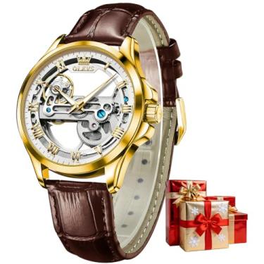 Imagem de OLEVS Relógio automático masculino moderno, esqueleto, corda automática, couro mecânico, relógios de pulso masculinos, mostrador grande, fácil leitura, negócios, luxuoso, masculino, luminoso, à prova