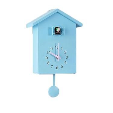 Imagem de hezhuhe2258 Relógio de parede estilo relógio de parede cuco pássaro fora janela sinos hora hora a hora para decoração de casa (azul)