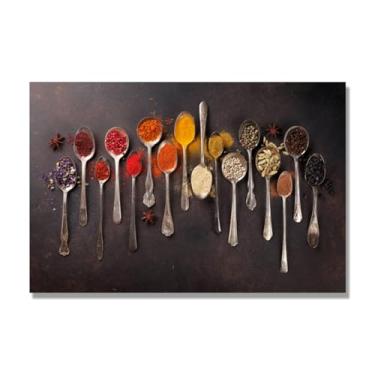 Imagem de NHLDZYH Arte de parede colorida de especiarias e colher de tempero | Decoração de cozinha vintage | Arte moderna para casa e sala de jantar B53. Tela somente 80x120cm-31,5x47,3 pol