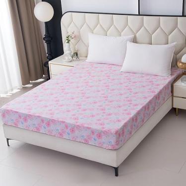 Imagem de NATURETY Lençóis de cama com elástico alto, tecido estampado de carros (flor rosa, solteiro)