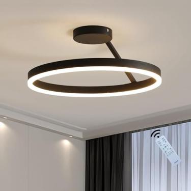 Imagem de Luminária de teto LED moderna para sala de estar, quarto, com intensidade regulável, design nórdico simples, formato circular único, preta, para instalação embutida, ideal para restaurantes,