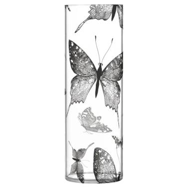 Imagem de JUZIHAI Vaso com estampa de silhueta de borboleta para flores, 9,9 cm x 30 cm, cilindro de plástico, moderno, vaso de flores para centro de mesa de casamento, decoração de casa