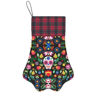 Imagem de Meias de Natal com estampa de caveira e flores de terror açucarado, animais de estimação, decoração de Natal, cães, gatos, árvore, presente conveniente