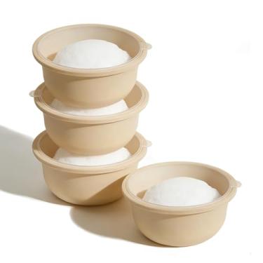 Imagem de FEHNAG 4Pcs Empilháveis Silicone Pizza Massa Proofing Recipientes com Tampas, Pizza Massa Proofing Caixa | Pizza Making Accessories 700Ml (4Pcs Bege)