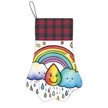 Imagem de SKKNT Rainbow Clouds Raindrop 1 impressão de meias de Natal animais de estimação decoração de natal cães gatos árvore decoração doce presente conveniente