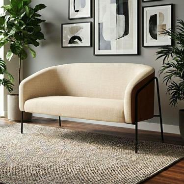 Imagem de Sofá 2 Lugares Stella Industrial Alta Preta Sintético Pu Nozes Linho D03 - D'rossi Bege