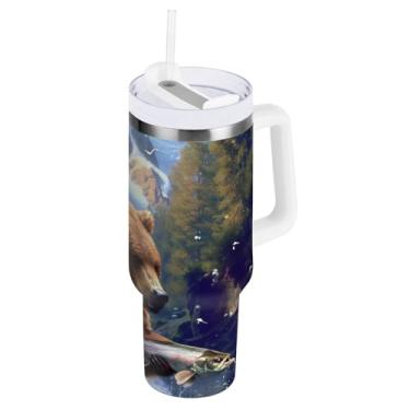 Imagem de ODAWA Copo grande à prova de vazamento, copo isolado a vácuo com canudo e alça