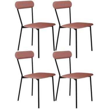 Imagem de Kit 04 Cadeiras Estofada Para Sala De Jantar Liora Preto C01 Linho Ros