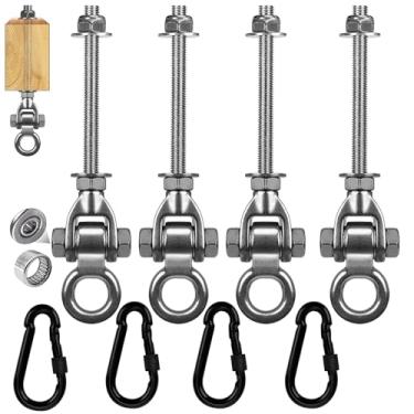Imagem de Yyiwhmy Kit de cabides de aço inoxidável com capacidade de carga de 680 kg, silencioso, balanço de 180°, ferragens de suspensão resistentes com mosquetões para baloiço de varanda, rede, saco de areia