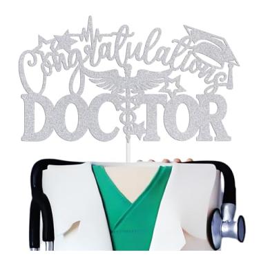 Imagem de Congratulations Doctor Cake Topper, Future Doctor, Class of 2026 Medical College Graduate, PhD Graduation Party Decoration Supplies, Silver Glitter