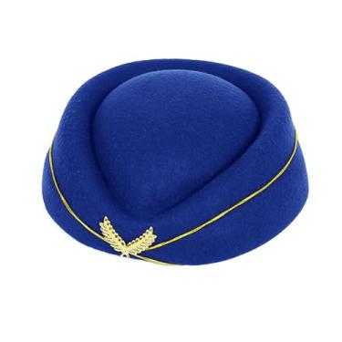 Imagem de Chapéu de comissária de bordo para mulheres, chapéu de aeromoça, boina, acessório de uniforme de companhia aérea, fantasia de cosplay de Halloween, Azul escuro, tamanho �nico