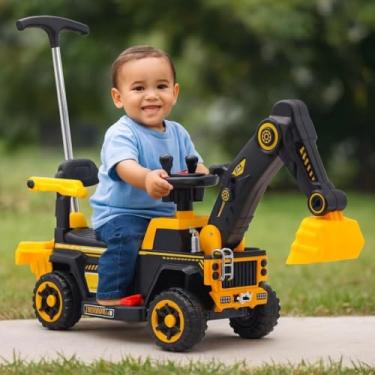 Imagem de Retroescavadeira Elétrica Infantil 6V com Pá Móvel, Alça de Empurrar, Luzes e Música, Amarela com Preta, 38x35x60cm, até 30kg, a partir de 3 anos