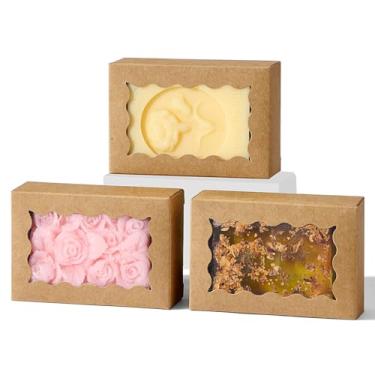 Imagem de JCXGRVC 40 caixas de sabão marrom kraft de 8,9 x 6 x 3 cm com janela, caixas de presente para embalagem de sabão caseiro, pequenas caixas de padaria para macarons, biscoitos e doces, lembrancinhas de