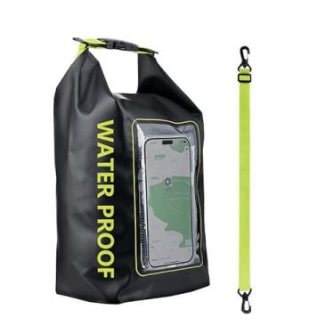 Imagem de Bolsa impermeável 5L para atividades ao ar livre, bolsa transversal, dois em um, bolsa impermeável para celular, bolsa de natação em PVC à prova d'água (Verde escuro)