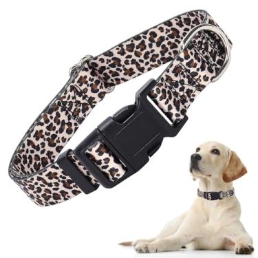 Imagem de Coleira de cachorro leopardo para meninas meninos cães, ajustável nylon confortável macio durável coleira para animais de estimação para cães pequenos médios grandes extragrandes (leopardo GG