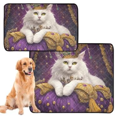 Imagem de TSENQUE Royal Cat Tapete de animais de estimação com coroa dourada roxa para gatos, cães, laváveis, à prova d'água, tapete de cercadinho para cachorros, pequeno x pacote com 3