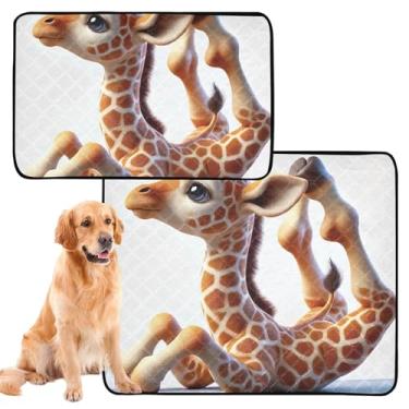 Imagem de TSENQUE Girafa Yoga Engraçado Lavável Cachorro Pee Pads Pet Reutilizável Tapete Absorvente Filhote de Cachorro Tapete Antiderrapante Impermeável Tapete de Chão, Pequeno x Pacote com 3