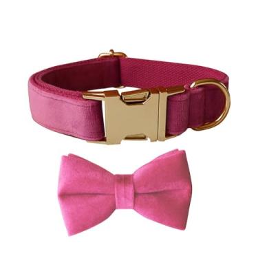 Imagem de Love Dream Coleira de cachorro com gravata borboleta, coleiras de veludo para cães com fivela de metal removível e confortável, coleiras de gravata borboleta ajustáveis para cães pequenos, médios e grandes (GG, rosa vermelha)
