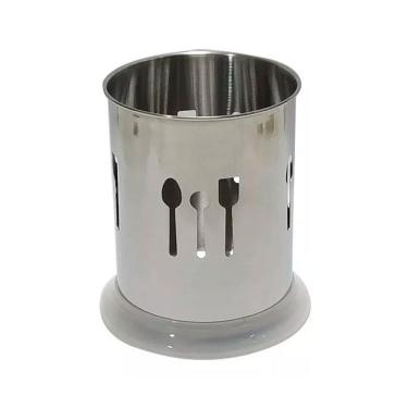 Imagem de Escorredor Porta Talher Inox Com Base Plastica Redondo 15X10