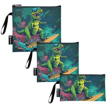 Imagem de TSENQUE Sacos de sanduíche reutilizáveis para skate dinossauro engraçado bolsa de almoço segura para alimentos lavável para estudantes (pacote com 3: P/M/G)