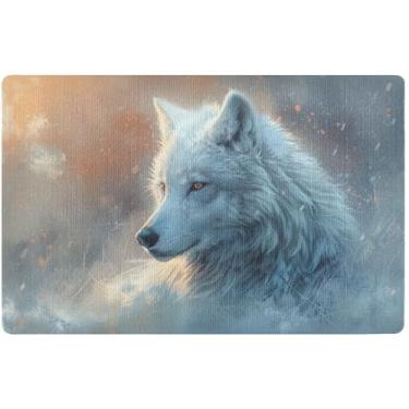 Imagem de TSENQUE Tapete de porta personalizado com estampa de lobo tapete de sapato engraçado à prova d'água decoração de varanda de outono tapetes internos para entrada de casa 81 x 50 cm