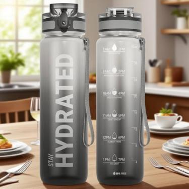 Imagem de Garrafa de água de 940 ml com marcador de tempo, design gradiente à prova de vazamento e motivacional, livre de BPA, boca larga com escova de limpeza fácil para academia, viagens, casa e escritório
