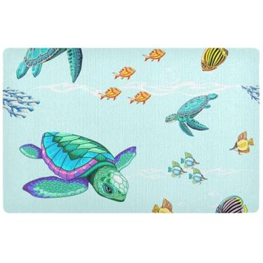Imagem de TSENQUE Tapete de porta personalizado tartaruga azul peixe tapete de entrada engraçado à prova d'água tapete externo absorvente lavável tapetes de entrada para dentro de casa 81 x 50 centímetros