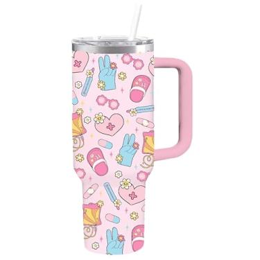 Imagem de FYSUIMU Copo de aço inoxidável Nurse's Day com alça copo de aço inoxidável 1,134 g rosa azul Nurse Life Tumbler com tampa canudo para lembrancinhas de festa de agradecimento de graduação de enfermeira