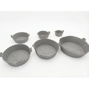 Imagem de Kit 6 Formas de Silicone para Airfryer – Antiaderente, Reutilizável, Alta Resistência ao Calor, Protege a Bandeja e Facilita a Limpeza (Cinza)