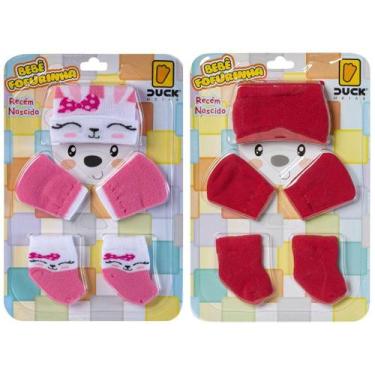 Imagem de Kit 2 Conjuntos Touca Luva e Meia Bebê Recém-Nascido Enxoval Menina - 