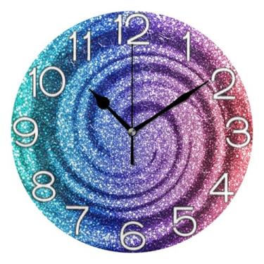 Imagem de Relógio de parede analógico decorativo galáxia arco-íris escritório cozinha relógio redondo sem tique-taque silencioso, arte de parede moderna legal decoração de casa, 25 cm, ponteiros pretos