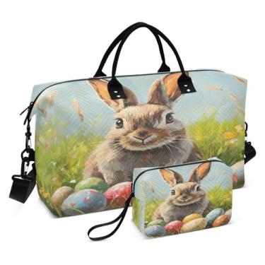 Imagem de CEBUGI Bolsa feminina acolchoada com ovos de coelhinho da Páscoa, grande, bolsa de viagem de fim de semana, bolsas hospitalares para trabalho de parto e parto