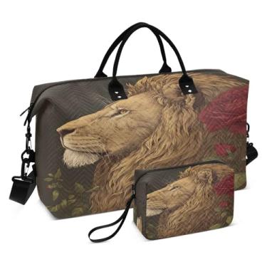 Imagem de CEBUGI Bolsa feminina acolchoada com rosa leão grande, bolsa de viagem de fim de semana, bolsas hospitalares para trabalho de parto e parto