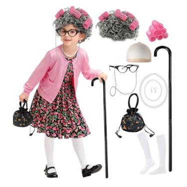 Imagem de CCJRLM Fantasia de senhora para crianças 100 dias de escola, fantasia para meninas, 100º dia de escola, roupa de avó