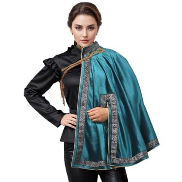 Imagem de UniqKaliber Capa medieval de meio ombro steampunk, xaile renascentista, com cadarço, capa para fantasia de Halloween