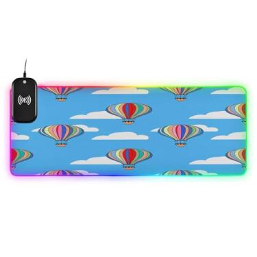 Imagem de CEBUGI Balões de ar quente mouse pad de carregamento sem fio 15W mouse pad rápido para jogos com 14 iluminação LED RGB para jogos, PC, laptop, mesa 90,9 x 39,9 cm