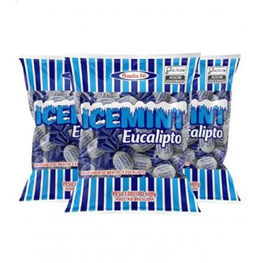 Imagem de Santa Fé Bala ICEMINT Eucalipto com Menta, 600g, Kit 3 Pacotes, Formato Redondo, Sabor Eucalipto, Refrescante