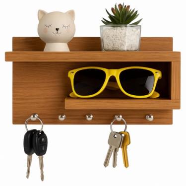 Imagem de Porta Chaves com Prateleiras para Oculos e Carteira Mdf - Ideal para Entrada, Quarto ou Escritório(Marrom)