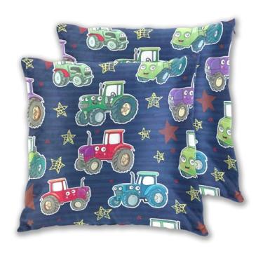Imagem de Joitme Conjunto de 2 capas de almofada de trator de desenho colorido, capa de almofada grande para sofá-cama, decoração de casa, sala de estar, 50 x 50 cm, 2 peças