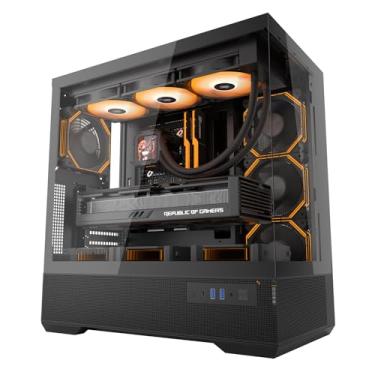 Imagem de LAND451 ATX Capa de PC com plugue traseiro tipo C, preta, com 1 ventilador INF34 preto, ARGB, PWM