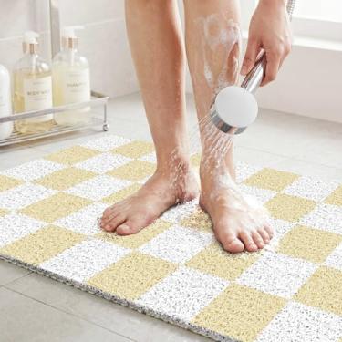 Imagem de Tapete de chuveiro quadriculado 81 x 40 cm, tapetes de chuveiro de secagem rápida com dreno, tapetes de banho antiderrapantes para chuveiro interno, tapete de banho de PVC para adultos, para quarto