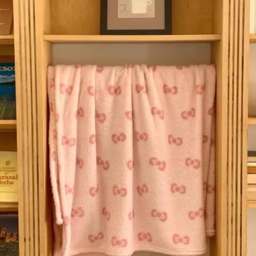 Imagem de Cobertor de lã polar, cobertor aconchegante de dupla face para outono e inverno, cobertor de sofá com vários tamanhos e padrões para todas as idades (gravata borboleta rosa, 71 x 99 cm)