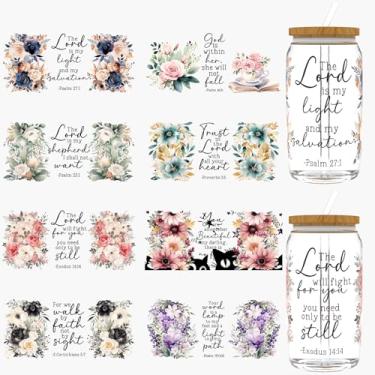 Imagem de Dorsbaby 8 peças de envoltórios florais para copos DTF UV DTF, papel de transferência UV DTF para 473 ml, óculos, mesas, cadeiras, computadores, envoltório DTF UV de alta viscosidade