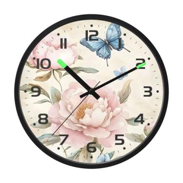 Imagem de SEHANY Relógio de parede de rosas para dia dos namorados, silencioso, sem tique-taque, operado por bateria, controle de som, luz noturna, relógios de parede para sala de estar, cozinha, quarto