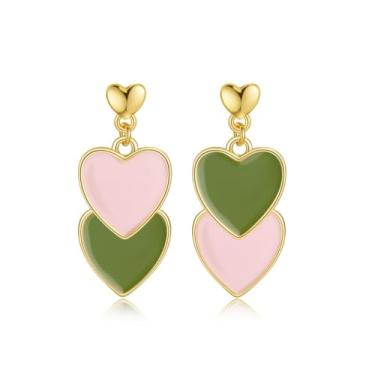 Imagem de Brincos de coração para mulheres, brincos de coração duplo vermelho e rosa, joias pendentes de dia dos namorados, presentes românticos fofos para namorada e esposa, Regular size, Acrílico, Sem pedra