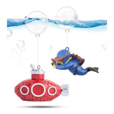 Imagem de CousDUoBe Mini decoração de aquário submarino flutuante de 5,3 cm, lindo conjunto de submarinos retrô e mergulhador flutuante, acessórios para aquário de peixes betta resinosos
