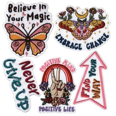 Imagem de Remendos de flores de borboleta de afirmação motivacional, Never Give Up Believe in Your Magic Positive Life, bordados a ferro, para chapéu, roupas, jeans, bolsas