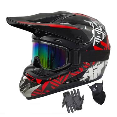 Imagem de SanQing Capacetes Para Motociclistas Jovens, Aprovados Pela Dot, Motocross, Quadriciclo, Off-Road, Quadriciclos E Motos De Montanha (Óculos, Luvas Viseira) (Vermelho, Extragrande)